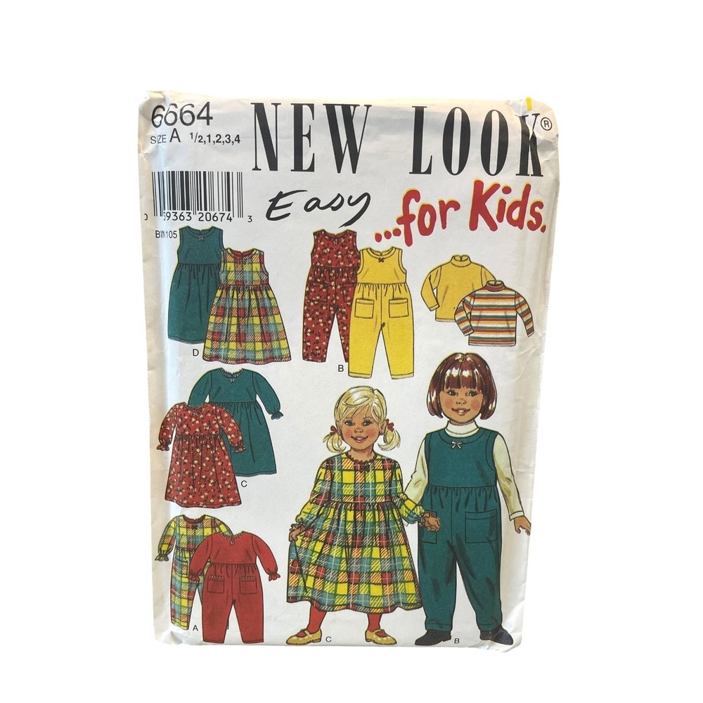 New Look Sewing Pattern Kids 1/2-4 Multi Romper Dress Top 6664 Vintage 90s Uncut